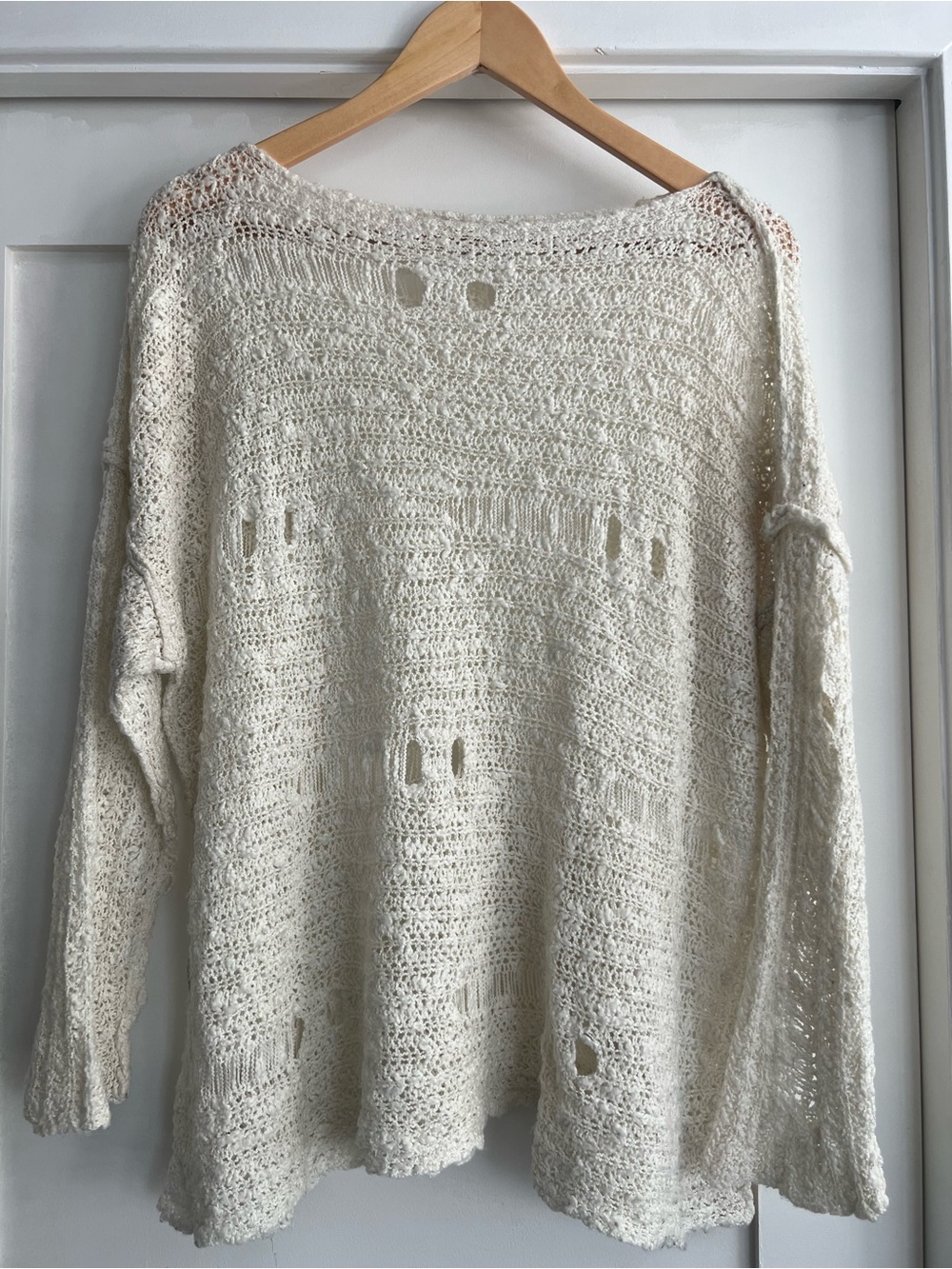 Solemio Cream Open-Weave Scoop Neck Sweater